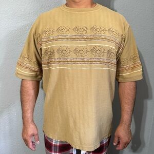 The Territory Ahead Men Cream Bohemian Short Sleeves Print Design Shirt Sz XL